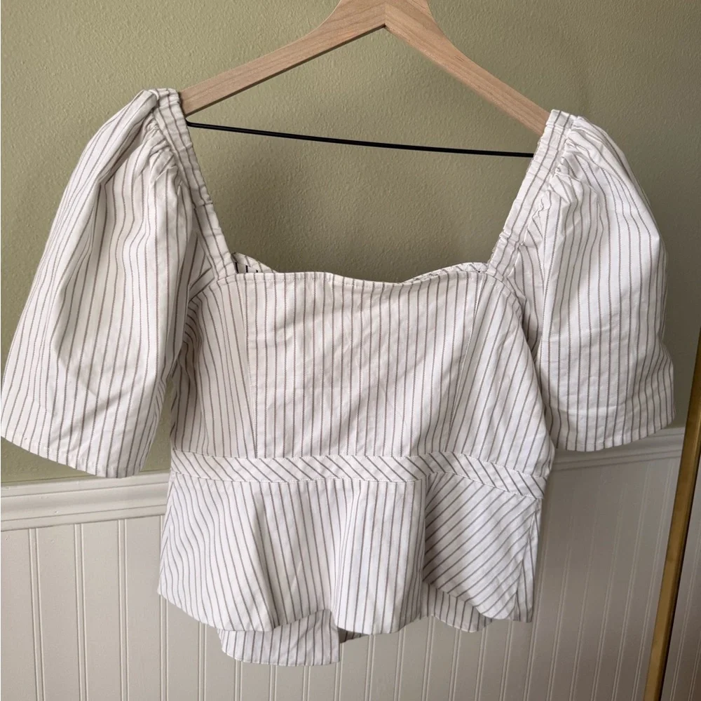 NWT Anthropologie White Striped Button-Up Corset Blouse